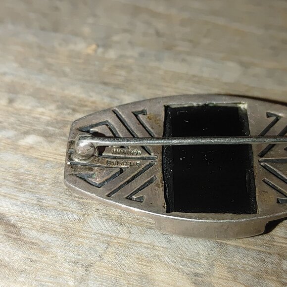 Brooch Antique Art Deco Sterling Silver Black Onyx Brooch Pin Made In Germany - Picture 14 of 15